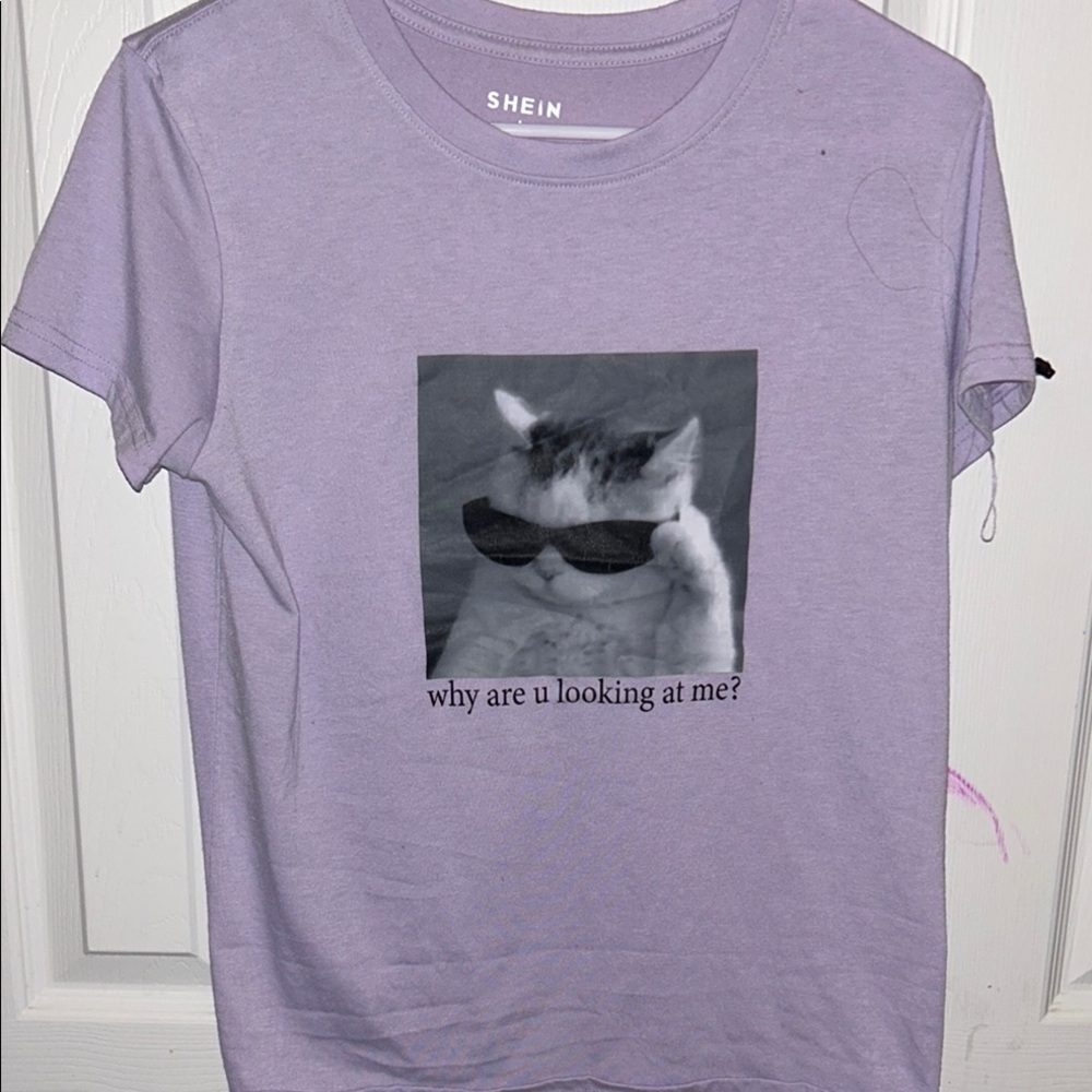 SHEIN Purple Cat Graphic T-Shirt